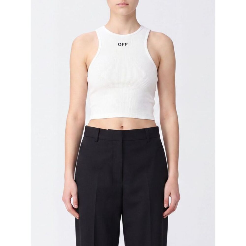 Off-White Women Cropped Top Off-White In Stretch Cotton With Contrast Logo